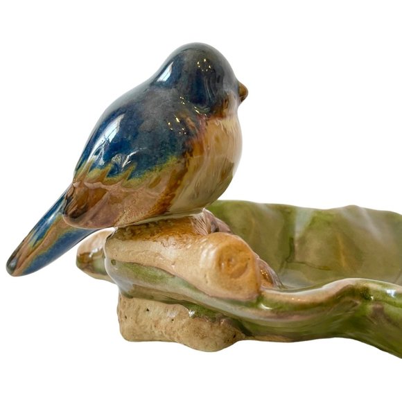 Ceramic Drip-Glazed Blue Bird Leaf Serving Dish, Candy Nut Tray Sculpture-ZQQQC - Picture 5 of 16